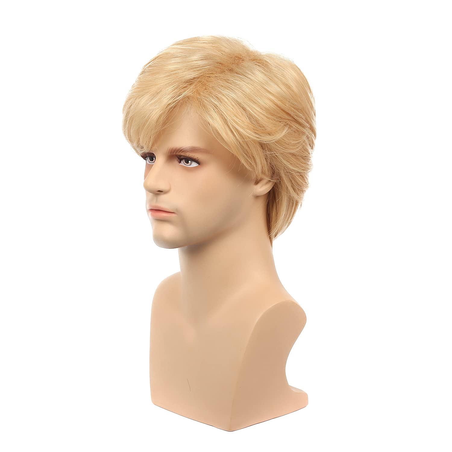 imageMens Blonde Wigs Short Curly Layered Cosplay Costume Party Wigs for Male GuyBlondeBlonde
