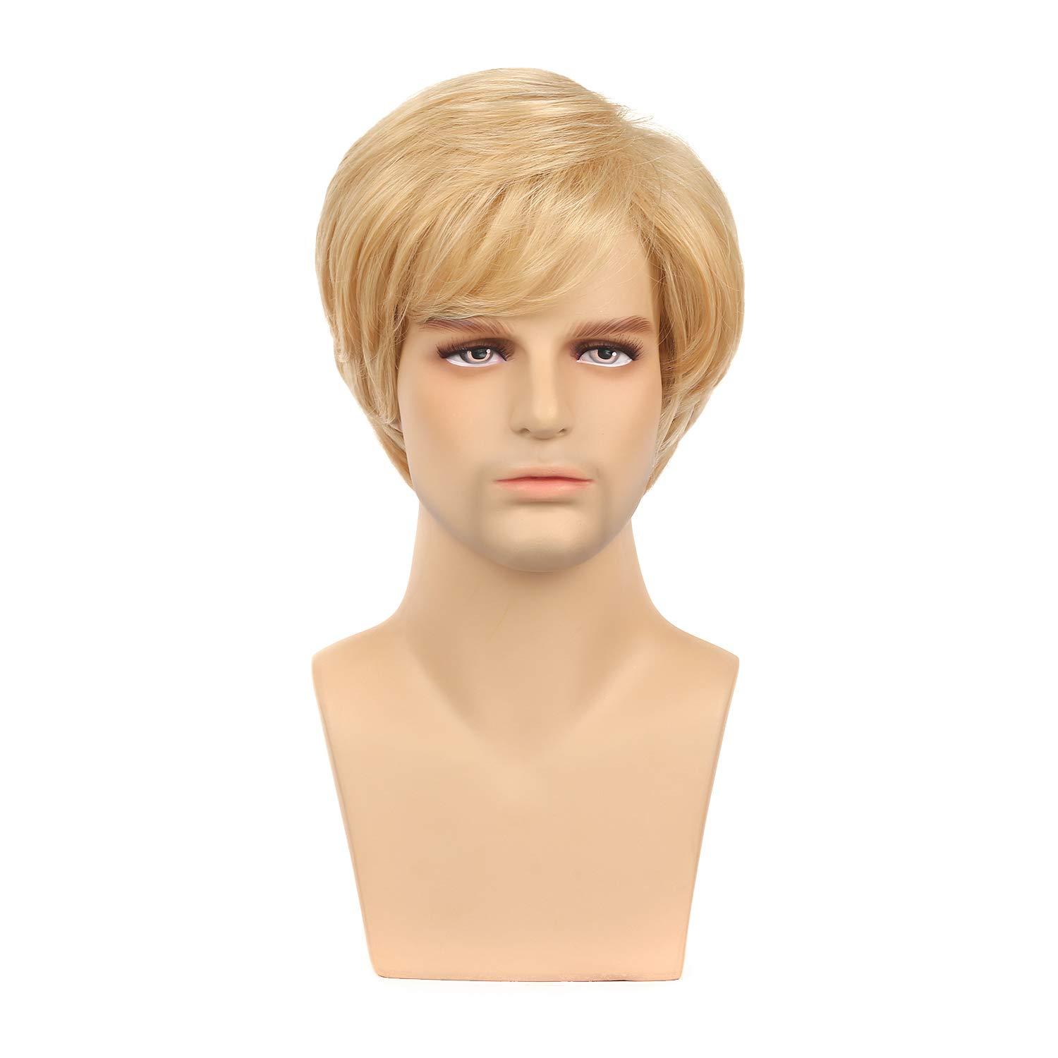 imageMens Blonde Wigs Short Curly Layered Cosplay Costume Party Wigs for Male GuyBlondeBlonde