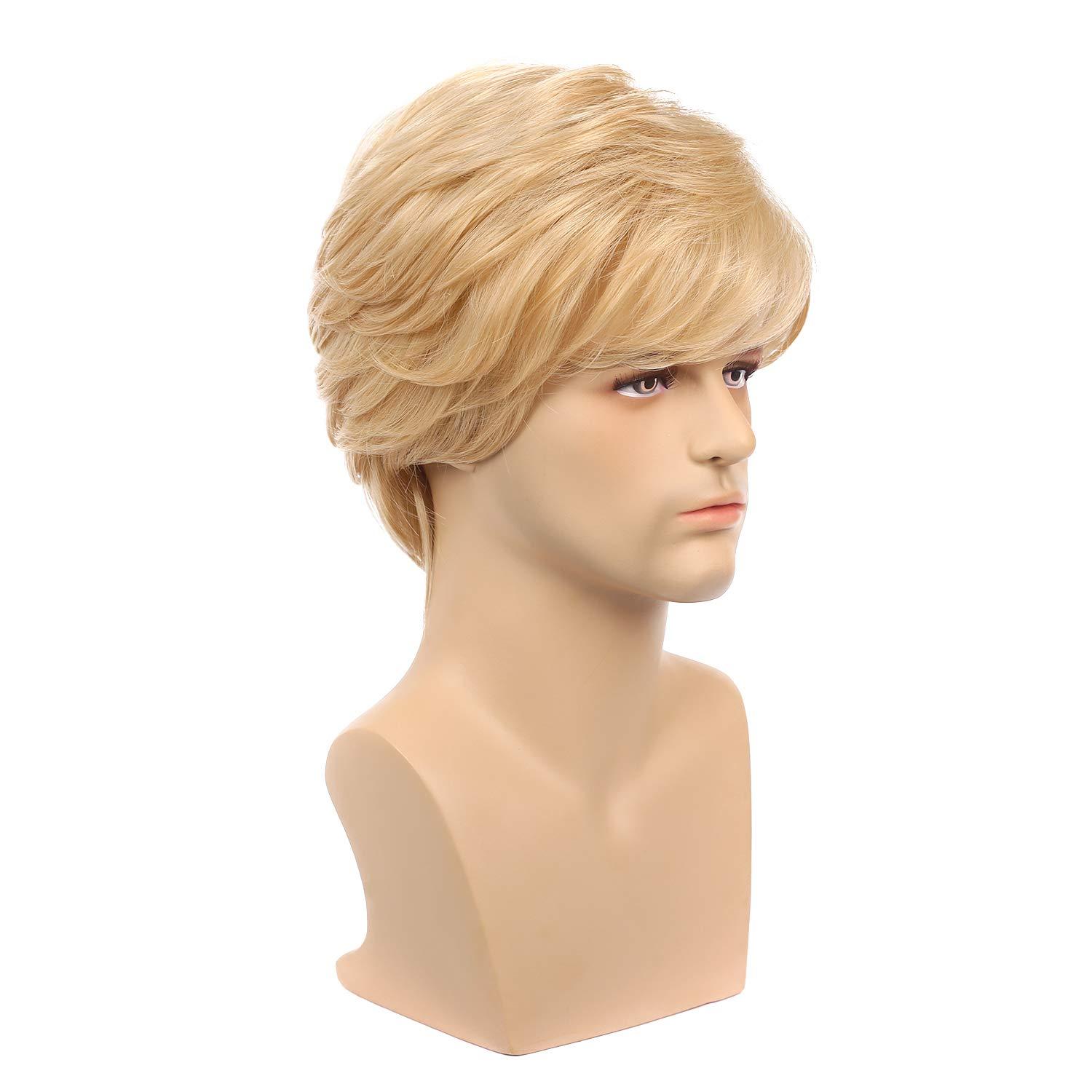 imageMens Blonde Wigs Short Curly Layered Cosplay Costume Party Wigs for Male GuyBlondeBlonde