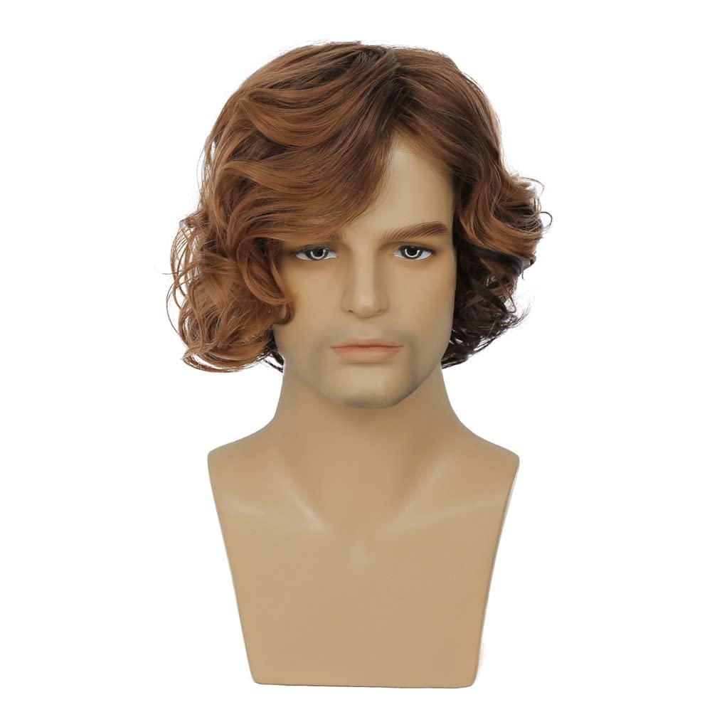 imageMens Brown Curly Wig Short Fluffy Natural Side Part Synthetic Hair for Male Costume Daily Party Cosplay Halloween UseBlonde BrownBlond to Brown