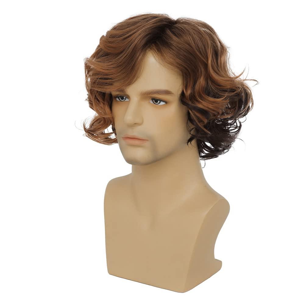 imageMens Brown Curly Wig Short Fluffy Natural Side Part Synthetic Hair for Male Costume Daily Party Cosplay Halloween UseBlonde BrownBlond to Brown
