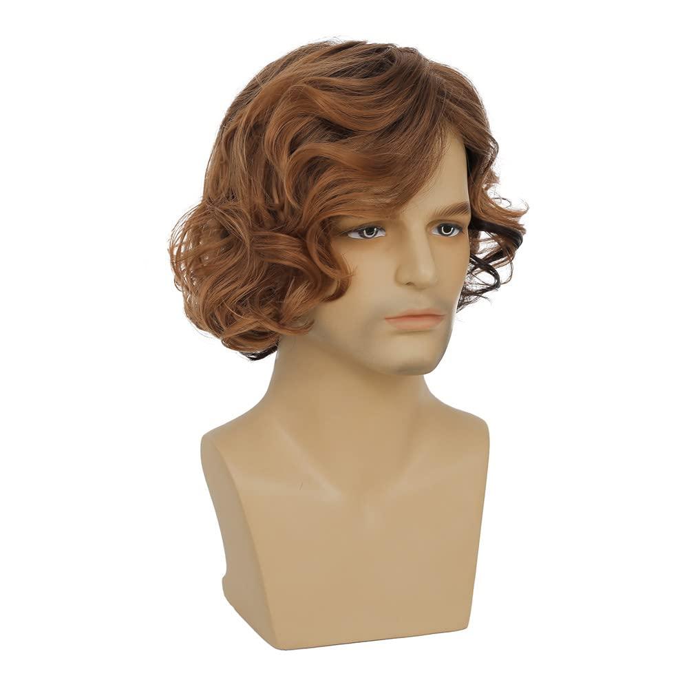imageMens Brown Curly Wig Short Fluffy Natural Side Part Synthetic Hair for Male Costume Daily Party Cosplay Halloween UseBlonde BrownBlond to Brown
