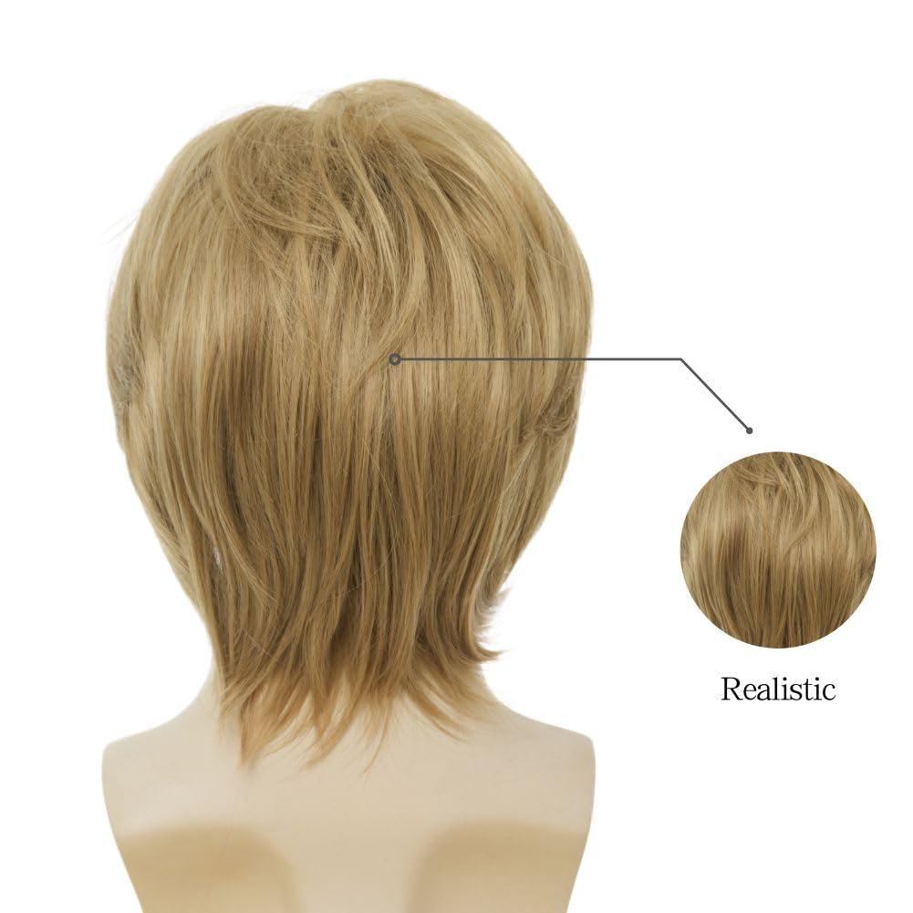 imageMens Brown Curly Wig Short Fluffy Natural Side Part Synthetic Hair for Male Costume Daily Party Cosplay Halloween UseBlonde BrownBlonde2