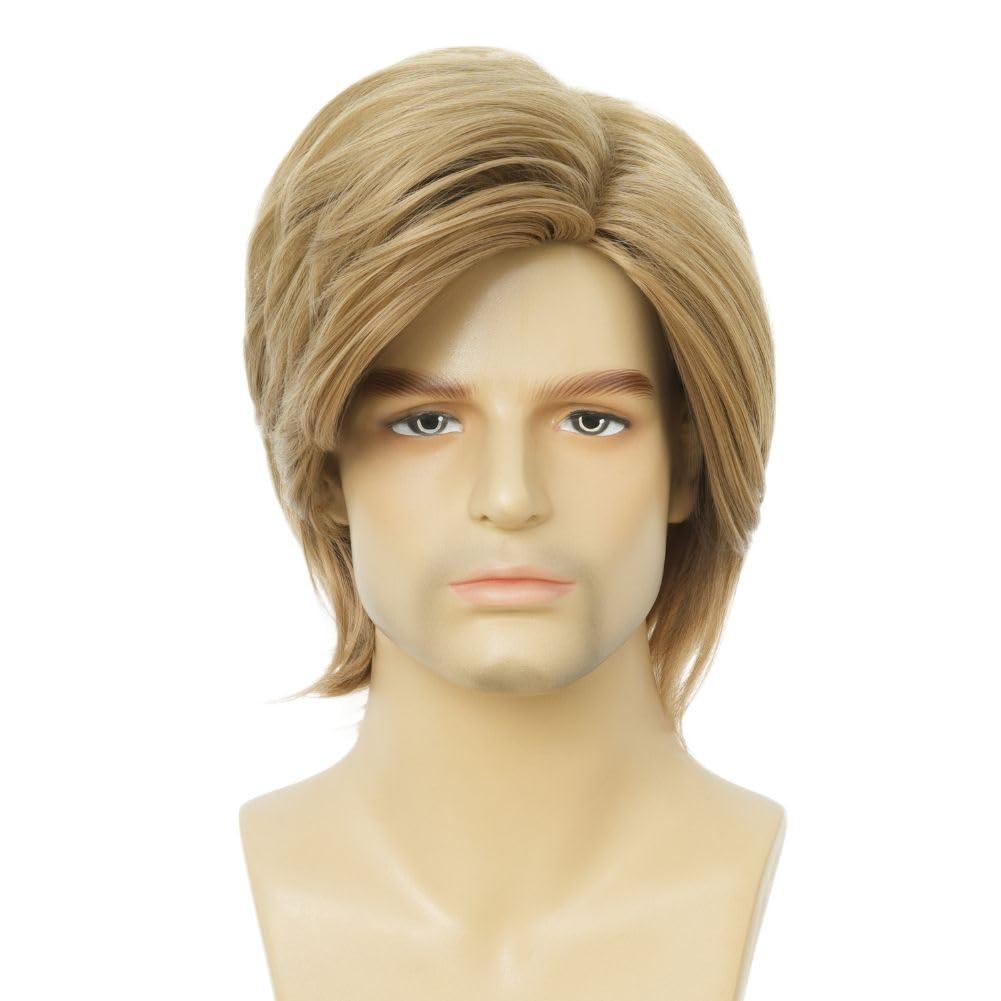 imageMens Brown Curly Wig Short Fluffy Natural Side Part Synthetic Hair for Male Costume Daily Party Cosplay Halloween UseBlonde BrownBlonde2