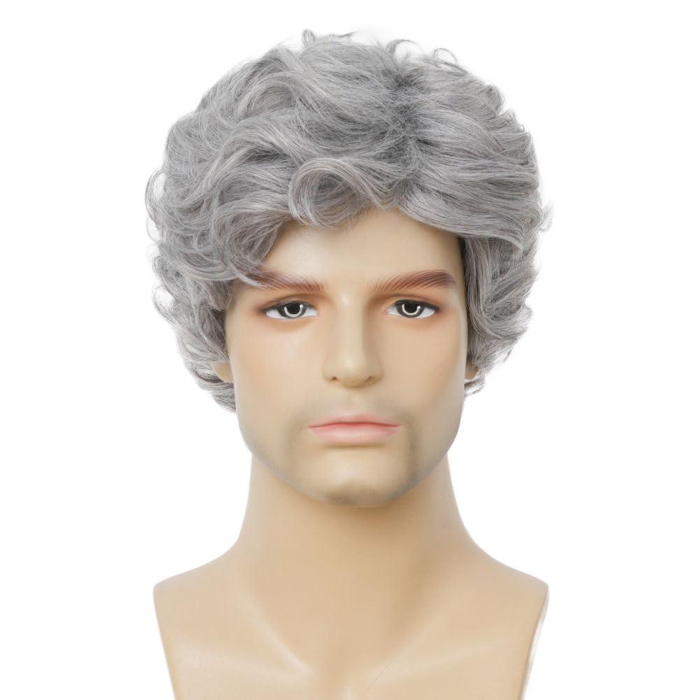 imageMens Brown Curly Wig Short Fluffy Natural Side Part Synthetic Hair for Male Costume Daily Party Cosplay Halloween UseBlonde BrownGrey