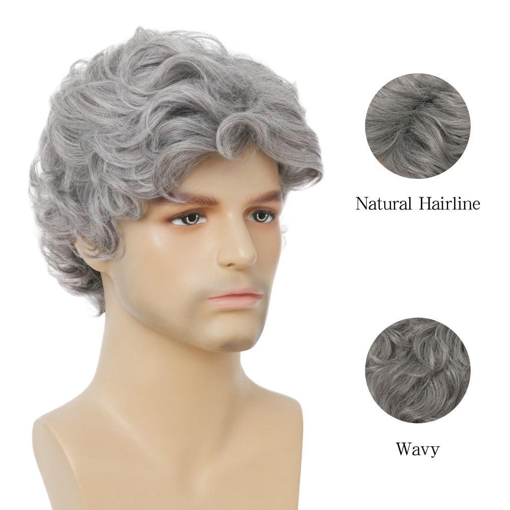 imageMens Brown Curly Wig Short Fluffy Natural Side Part Synthetic Hair for Male Costume Daily Party Cosplay Halloween UseBlonde BrownGrey