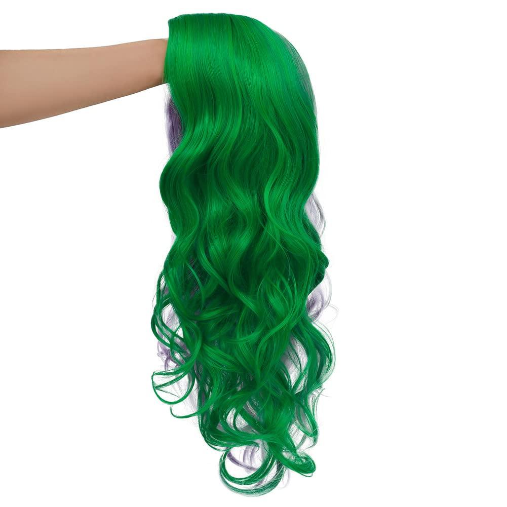 imageOrange Wig with Bangs for Women Long Curly Wavy Heat Resistantant Silky Ginger Wigs Cosplay Halloween Daily Use OrangeGreen Purple