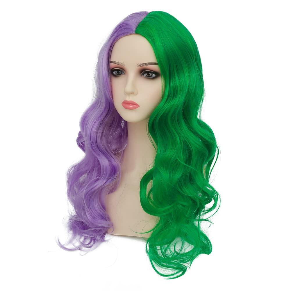 imageOrange Wig with Bangs for Women Long Curly Wavy Heat Resistantant Silky Ginger Wigs Cosplay Halloween Daily Use OrangeGreen Purple