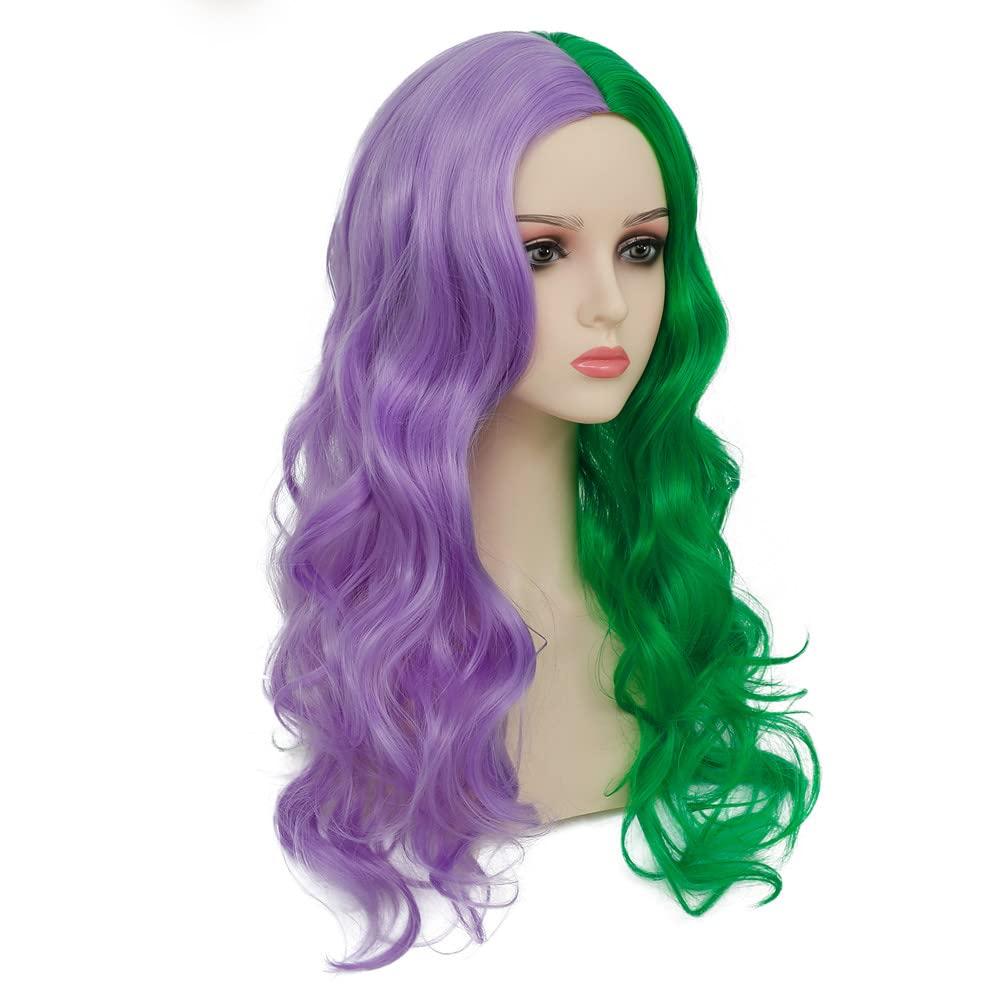 imageOrange Wig with Bangs for Women Long Curly Wavy Heat Resistantant Silky Ginger Wigs Cosplay Halloween Daily Use OrangeGreen Purple
