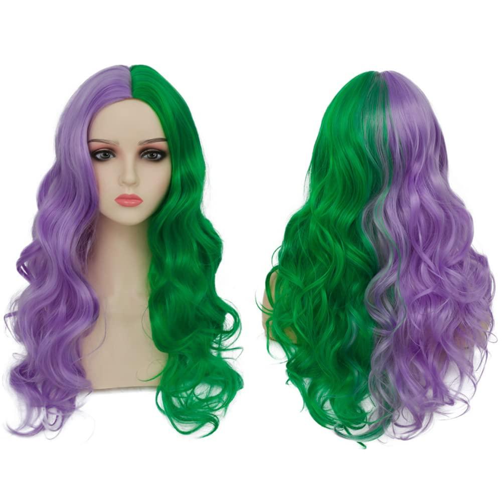 imageOrange Wig with Bangs for Women Long Curly Wavy Heat Resistantant Silky Ginger Wigs Cosplay Halloween Daily Use OrangeGreen Purple