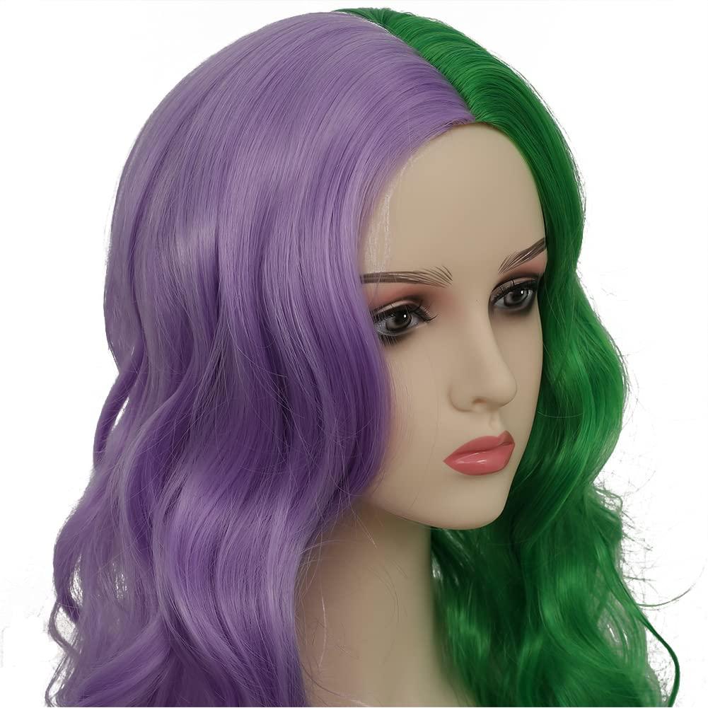 imageOrange Wig with Bangs for Women Long Curly Wavy Heat Resistantant Silky Ginger Wigs Cosplay Halloween Daily Use OrangeGreen Purple