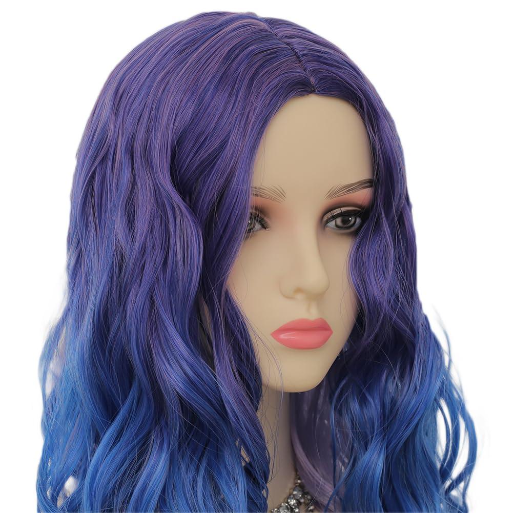 imageOrange Wig with Bangs for Women Long Curly Wavy Heat Resistantant Silky Ginger Wigs Cosplay Halloween Daily Use OrangePurple Blue