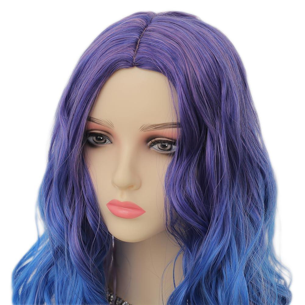 imageOrange Wig with Bangs for Women Long Curly Wavy Heat Resistantant Silky Ginger Wigs Cosplay Halloween Daily Use OrangePurple Blue