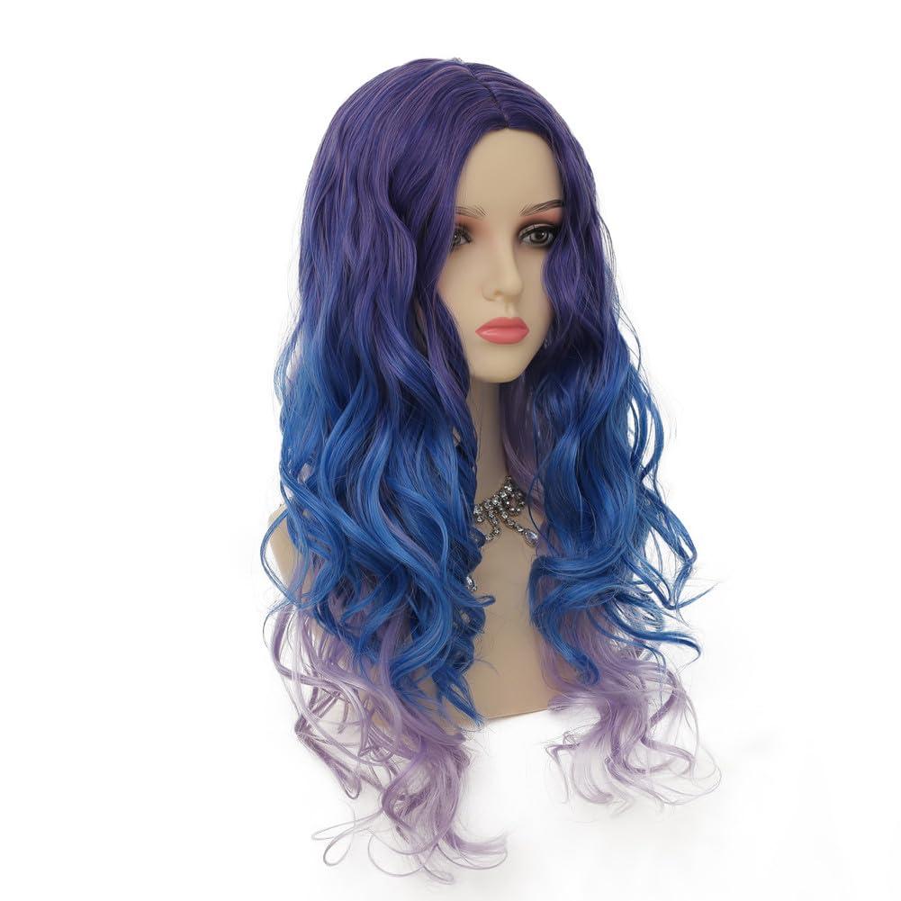 imageOrange Wig with Bangs for Women Long Curly Wavy Heat Resistantant Silky Ginger Wigs Cosplay Halloween Daily Use OrangePurple Blue