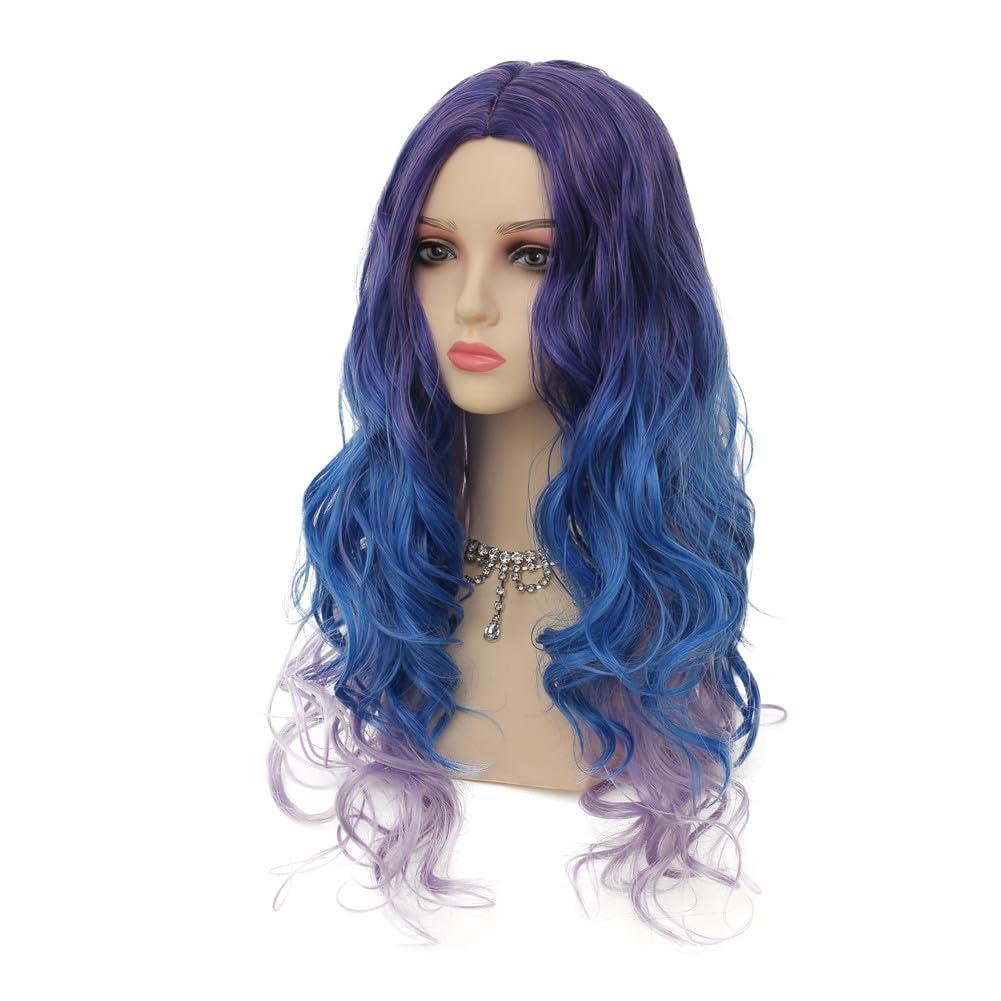 imageOrange Wig with Bangs for Women Long Curly Wavy Heat Resistantant Silky Ginger Wigs Cosplay Halloween Daily Use OrangePurple Blue