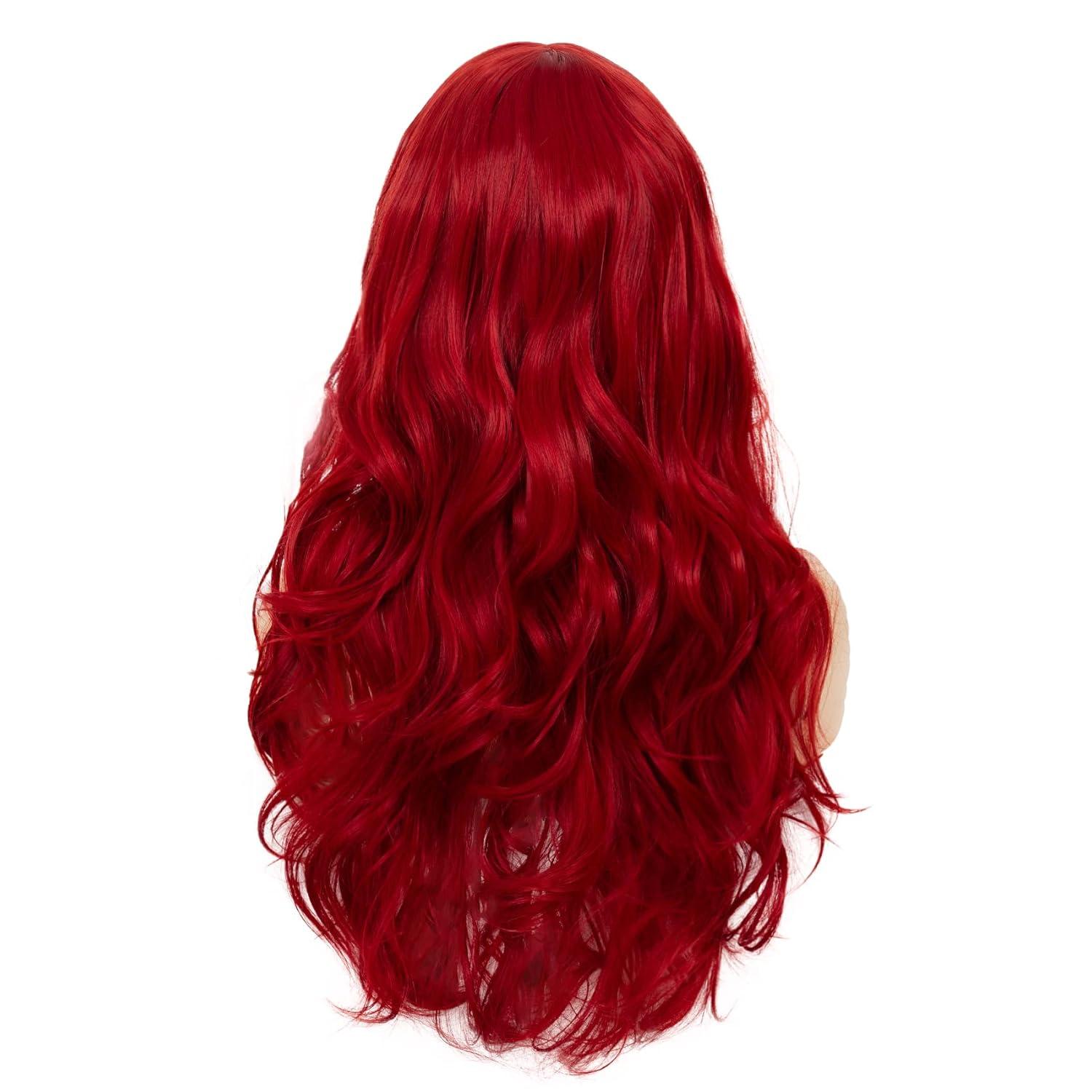imageOrange Wig with Bangs for Women Long Curly Wavy Heat Resistantant Silky Ginger Wigs Cosplay Halloween Daily Use OrangeRed