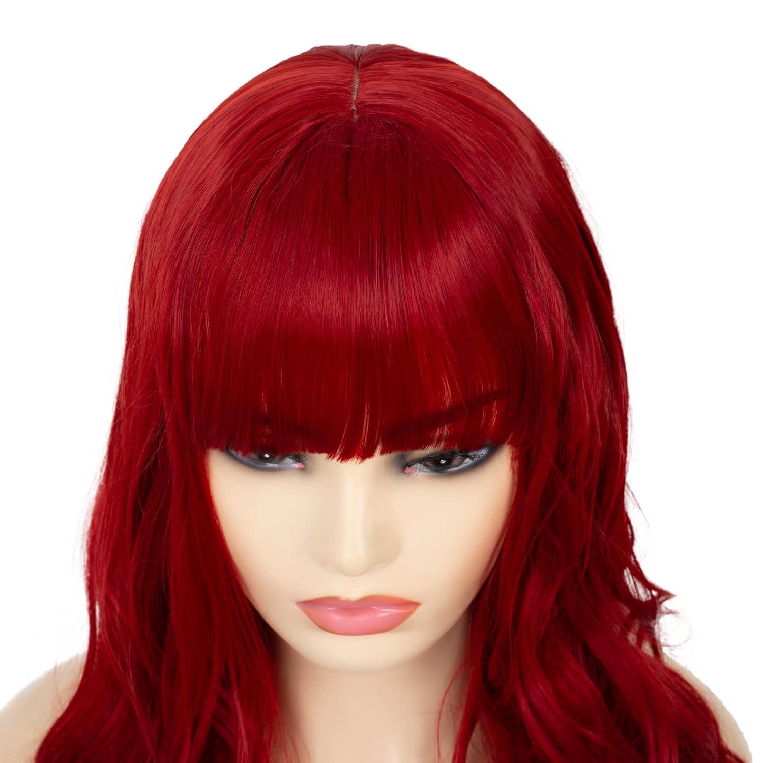 imageOrange Wig with Bangs for Women Long Curly Wavy Heat Resistantant Silky Ginger Wigs Cosplay Halloween Daily Use OrangeRed