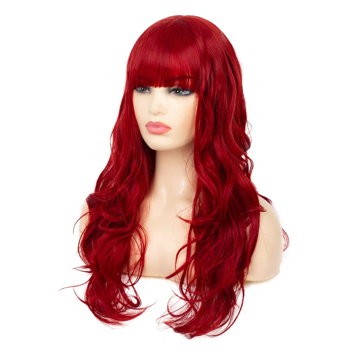 imageOrange Wig with Bangs for Women Long Curly Wavy Heat Resistantant Silky Ginger Wigs Cosplay Halloween Daily Use OrangeRed
