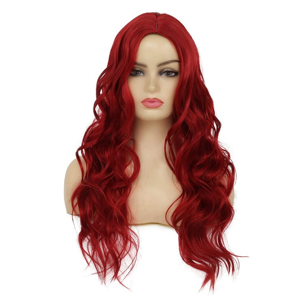 imageOrange Wig with Bangs for Women Long Curly Wavy Heat Resistantant Silky Ginger Wigs Cosplay Halloween Daily Use OrangeRed2