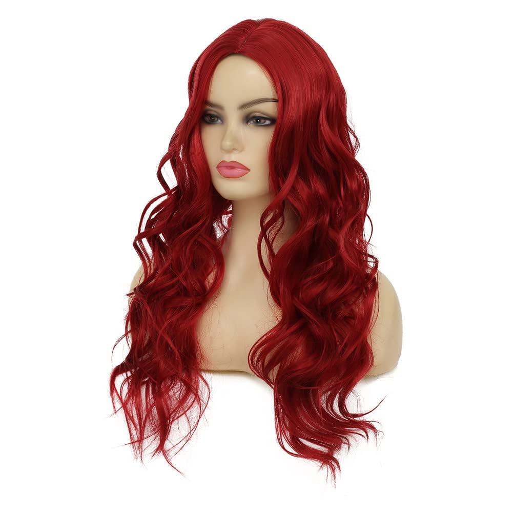 imageOrange Wig with Bangs for Women Long Curly Wavy Heat Resistantant Silky Ginger Wigs Cosplay Halloween Daily Use OrangeRed2
