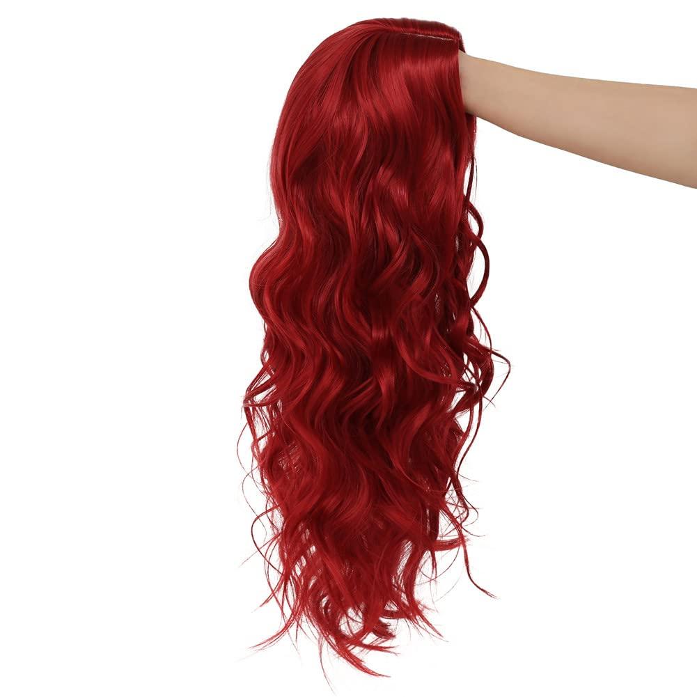 imageOrange Wig with Bangs for Women Long Curly Wavy Heat Resistantant Silky Ginger Wigs Cosplay Halloween Daily Use OrangeRed2