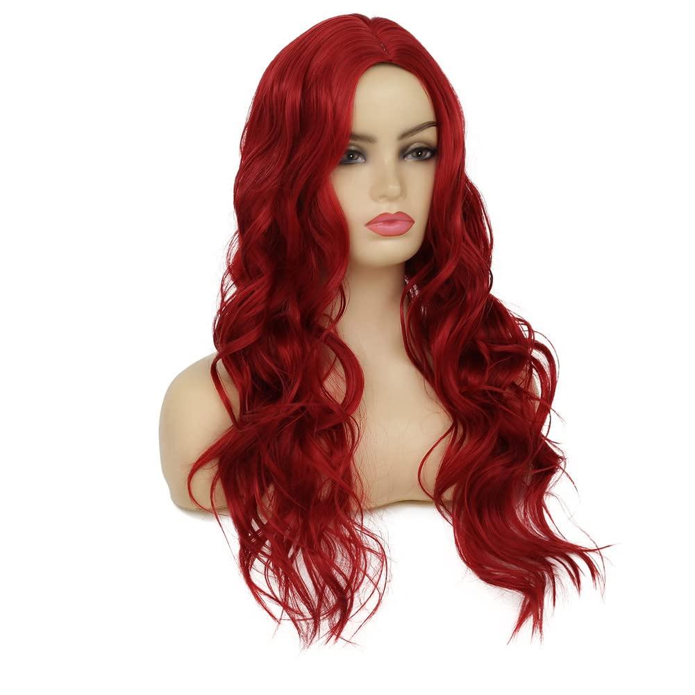imageOrange Wig with Bangs for Women Long Curly Wavy Heat Resistantant Silky Ginger Wigs Cosplay Halloween Daily Use OrangeRed2