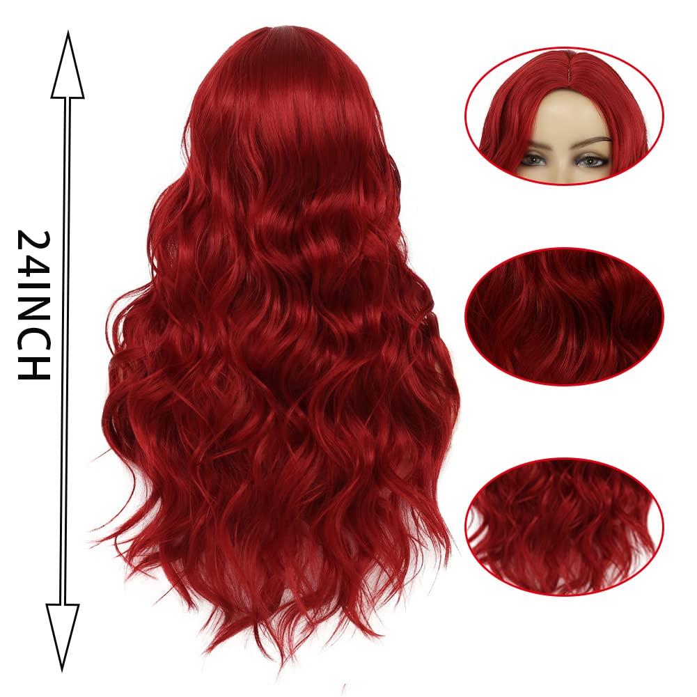 imageOrange Wig with Bangs for Women Long Curly Wavy Heat Resistantant Silky Ginger Wigs Cosplay Halloween Daily Use OrangeRed2