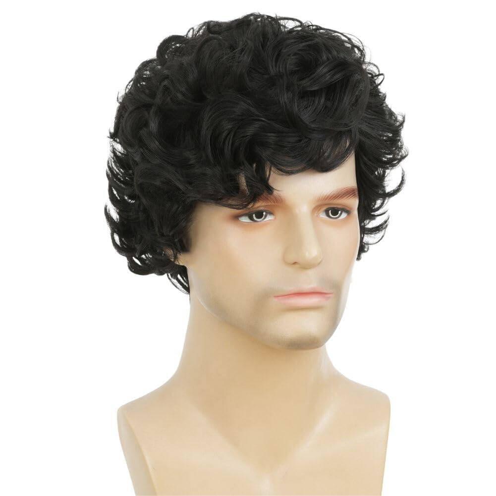 imageShort Black Wigs for Men Layered Fluffy Natural Synthetic Hair Male Wig Daily and Halloween WigCurly Black