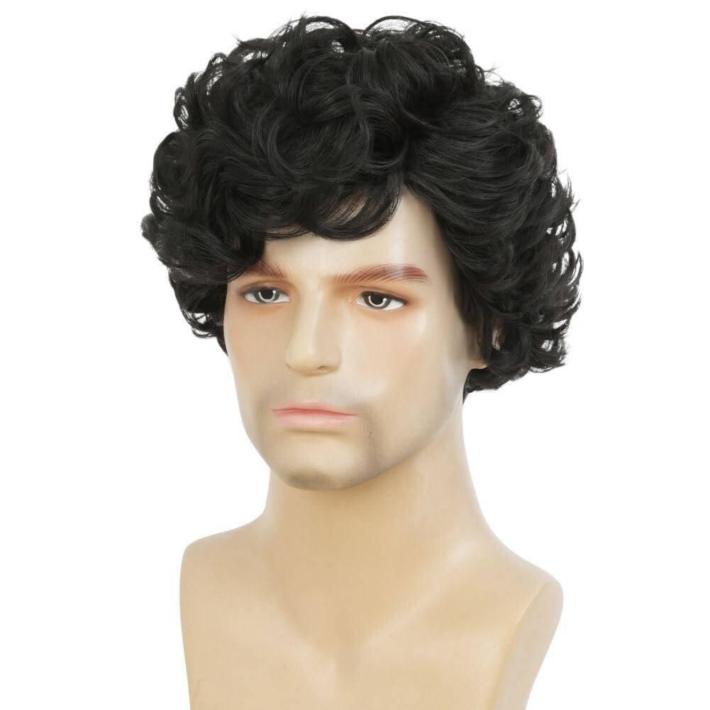 imageShort Black Wigs for Men Layered Fluffy Natural Synthetic Hair Male Wig Daily and Halloween WigCurly Black