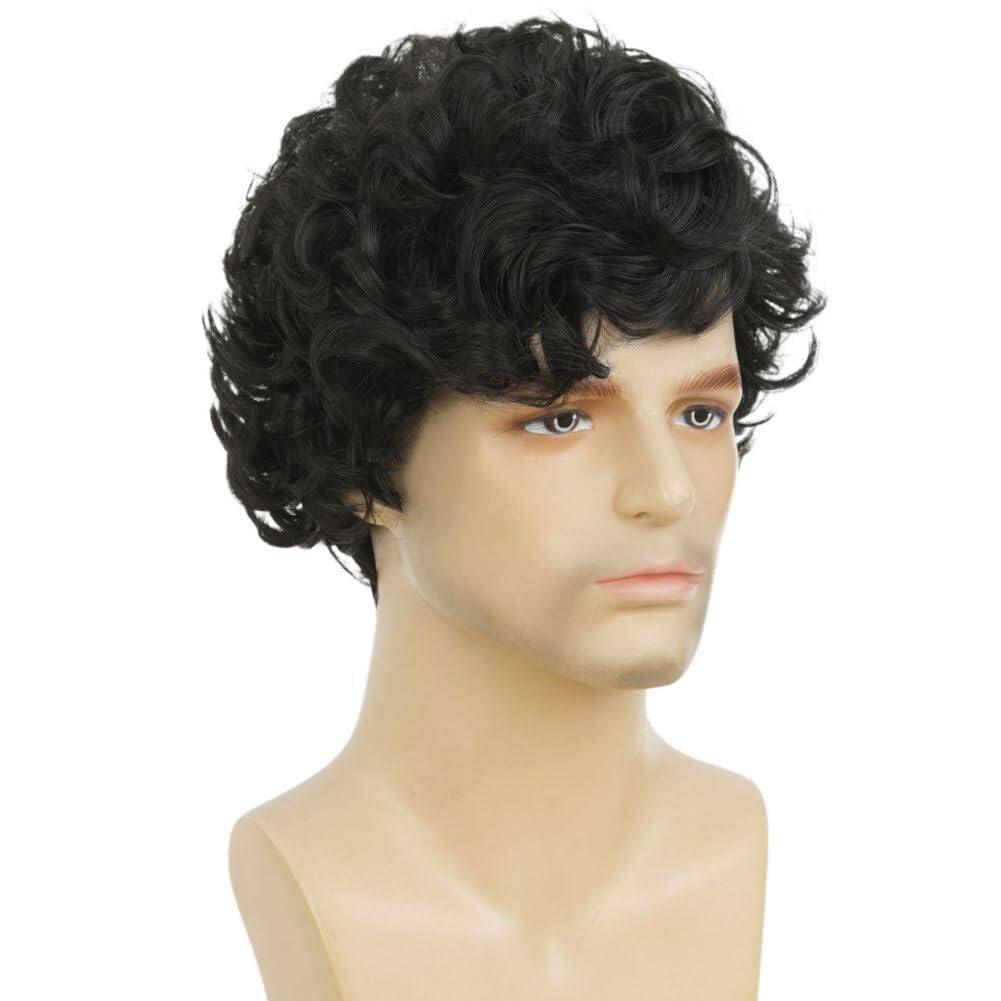 imageShort Black Wigs for Men Layered Fluffy Natural Synthetic Hair Male Wig Daily and Halloween WigCurly Black