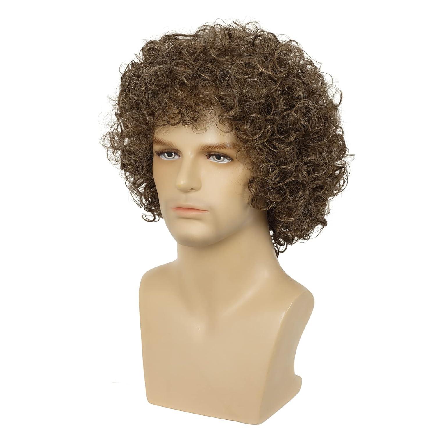 imageShort Black Wigs for Men Layered Fluffy Natural Synthetic Hair Male Wig Daily and Halloween WigLight Brwon