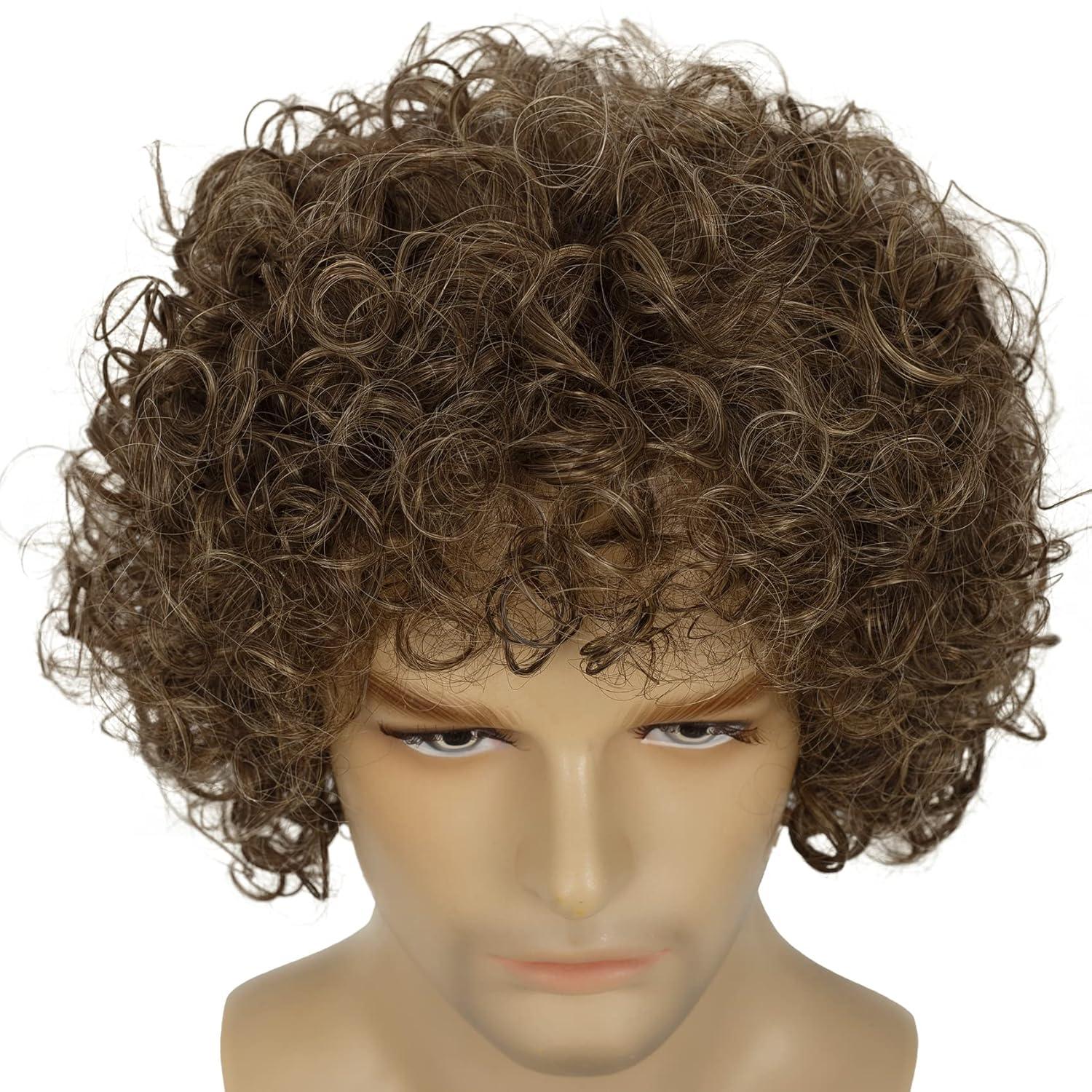 imageShort Black Wigs for Men Layered Fluffy Natural Synthetic Hair Male Wig Daily and Halloween WigLight Brwon
