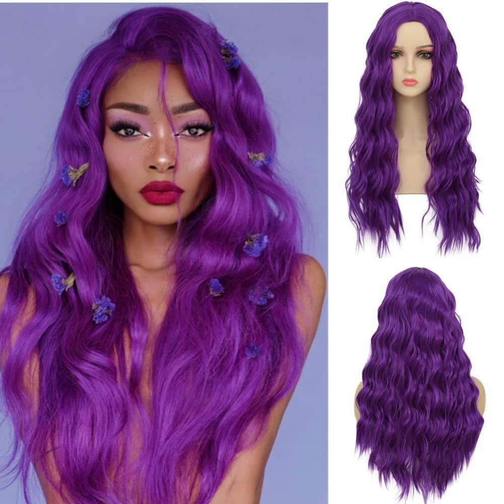 imageOrange Wig with Bangs for Women Long Curly Wavy Heat Resistantant Silky Ginger Wigs Cosplay Halloween Daily Use OrangePurple