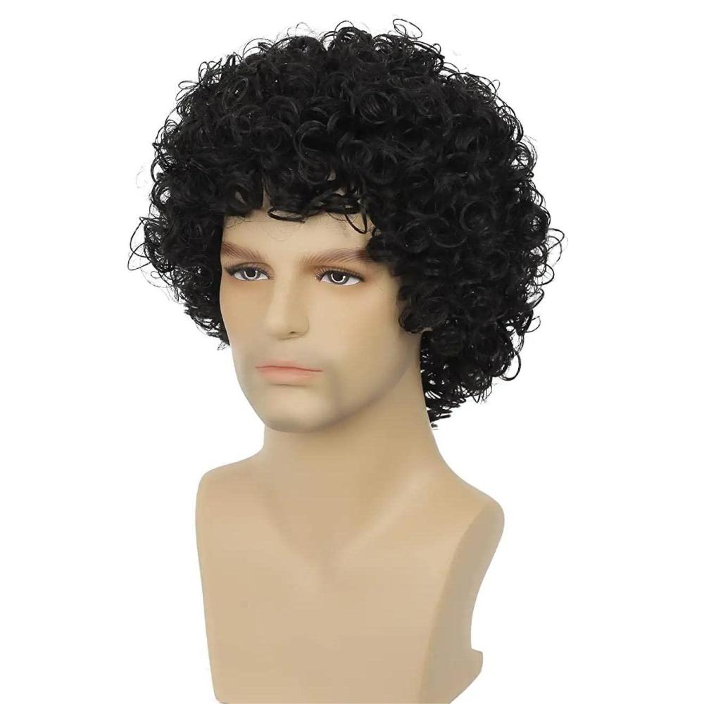 imageShort Black Wigs for Men Layered Fluffy Natural Synthetic Hair Male Wig Daily and Halloween WigBlack