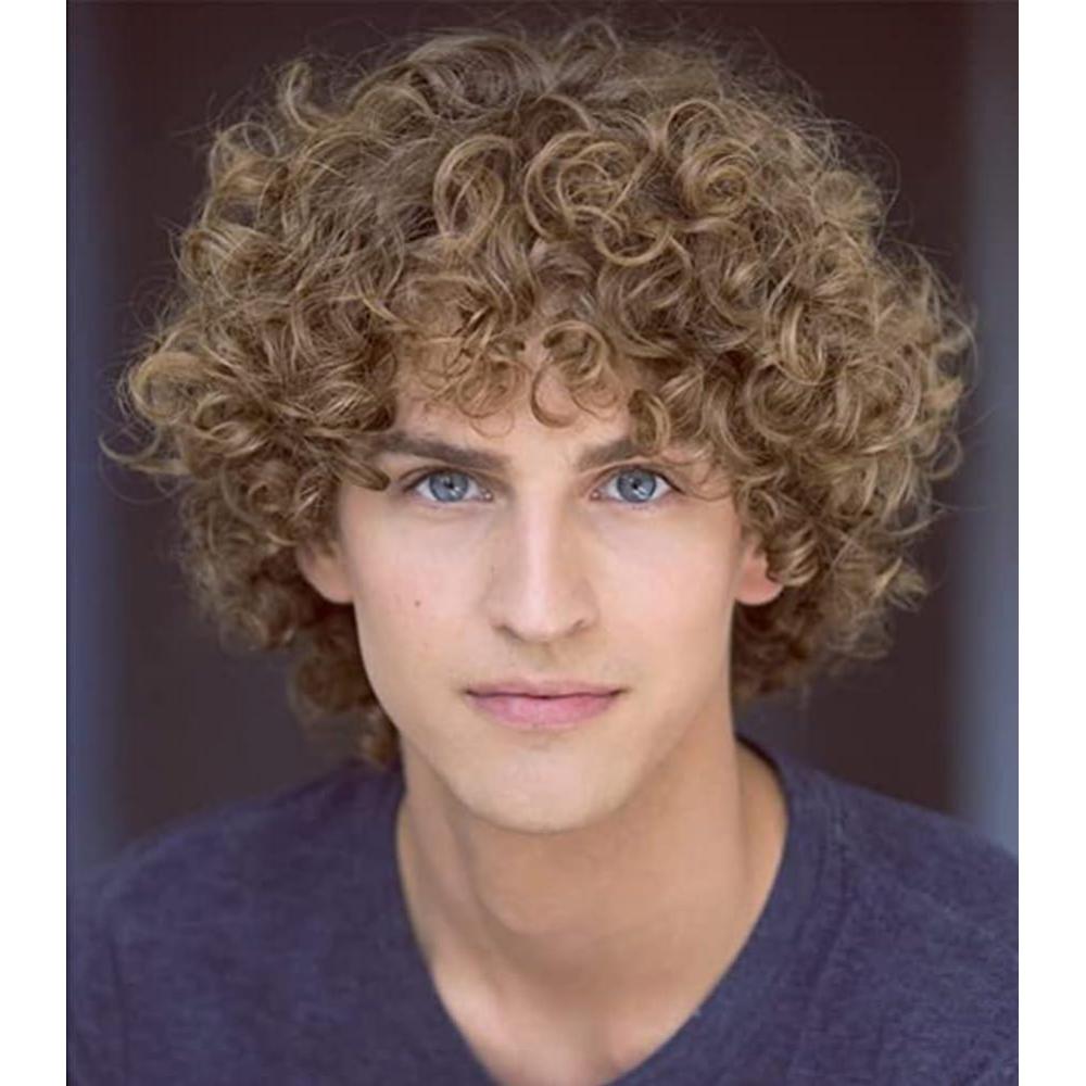 imageShort Black Wigs for Men Layered Fluffy Natural Synthetic Hair Male Wig Daily and Halloween WigLight Brwon