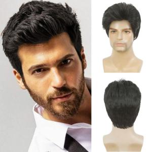 Mens Blonde Wigs Short Curly Layered Cosplay Costume Party Wigs for Male Guy(Blonde)(Black)