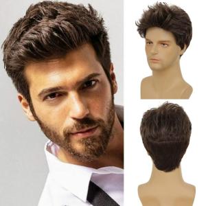 Mens Blonde Wigs Short Curly Layered Cosplay Costume Party Wigs for Male Guy(Blonde)(Brown)