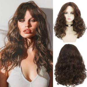 Orange Wig with Bangs for Women Long Curly Wavy Heat Resistantant Silky Ginger Wigs Cosplay Halloween Daily Use (Orange)(Brown)