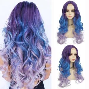 Orange Wig with Bangs for Women Long Curly Wavy Heat Resistantant Silky Ginger Wigs Cosplay Halloween Daily Use (Orange)(Purple Lace)