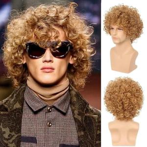 Short Black Wigs for Men Layered Fluffy Natural Synthetic Hair Male Wig Daily and Halloween Wig(Blonde)