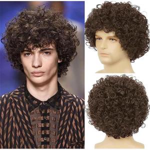 Short Black Wigs for Men Layered Fluffy Natural Synthetic Hair Male Wig Daily and Halloween Wig(Dark Brown)