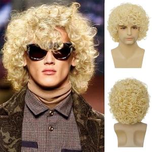 Short Black Wigs for Men Layered Fluffy Natural Synthetic Hair Male Wig Daily and Halloween Wig(Light Blonde)