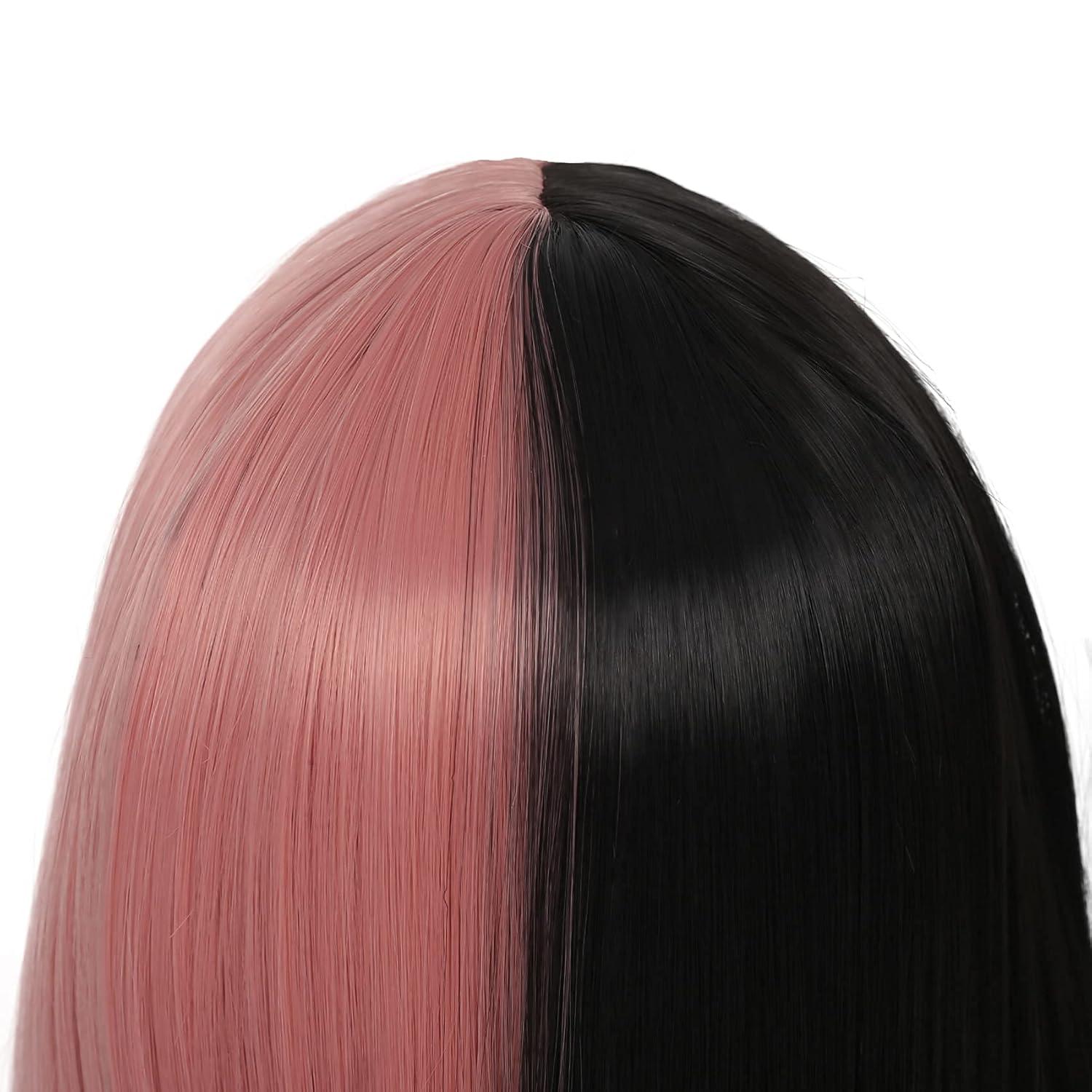 imageBlack Green Wig with Bangs Long Straight Halloween Cosplay Wigs for Women Synthetic Heat Resistang Black greenBlack Pink