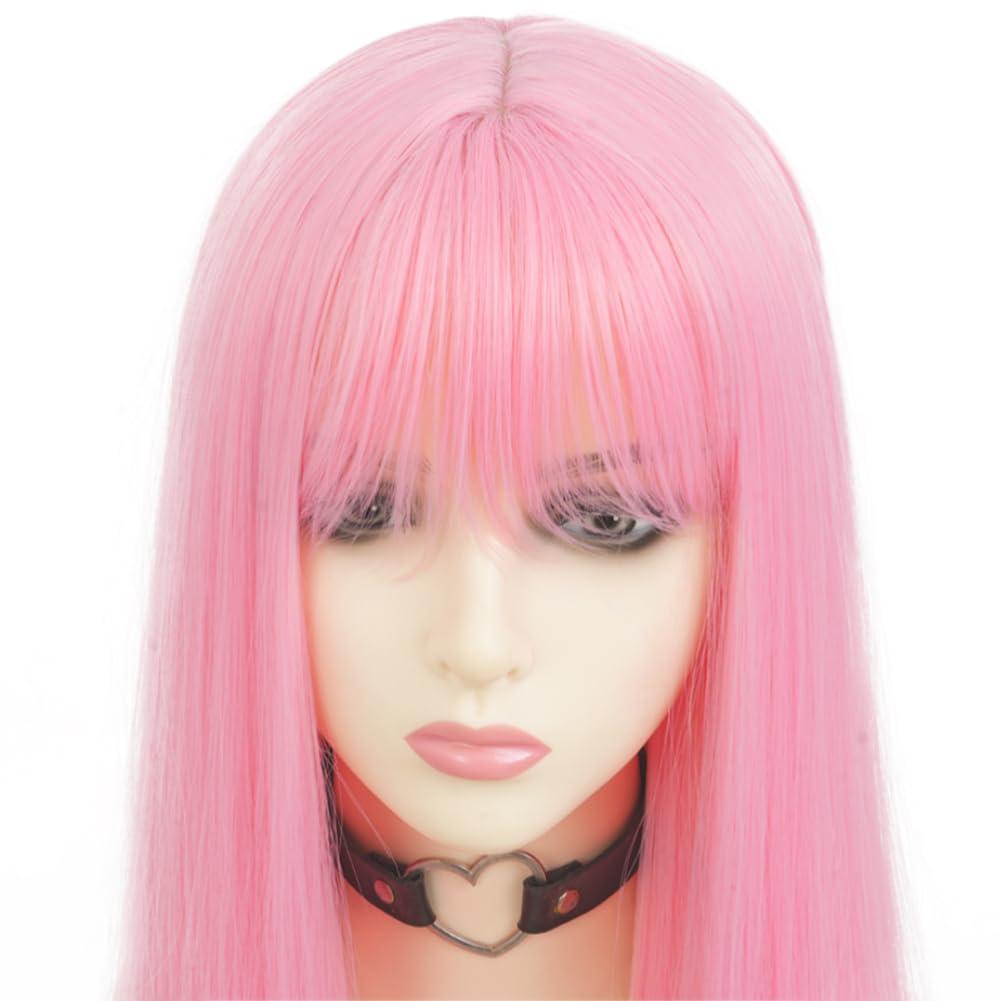 imageBlack Green Wig with Bangs Long Straight Halloween Cosplay Wigs for Women Synthetic Heat Resistang Black greenStraight Pink