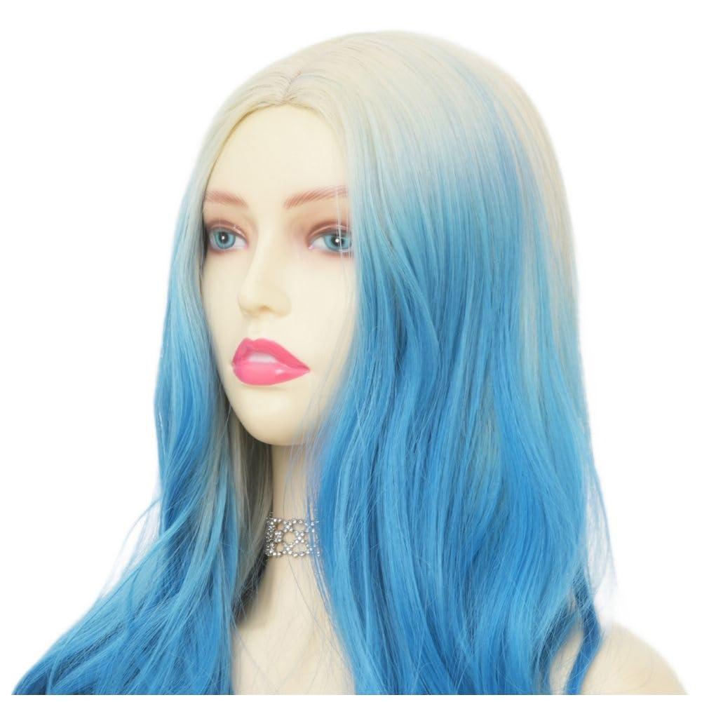 imageBlonde Blue Long Curly Wigs for Women 26 Inch Wavy Synthetic Middle Part Colourful Hair Wigs for Halloween Cosplay UseBlonde Blue