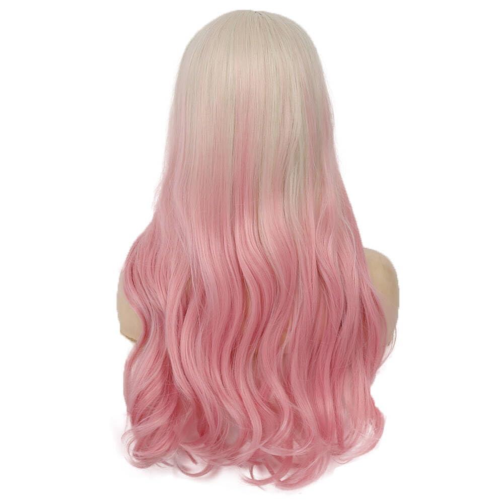 imageBlonde Blue Long Curly Wigs for Women 26 Inch Wavy Synthetic Middle Part Colourful Hair Wigs for Halloween Cosplay UseLace Pink