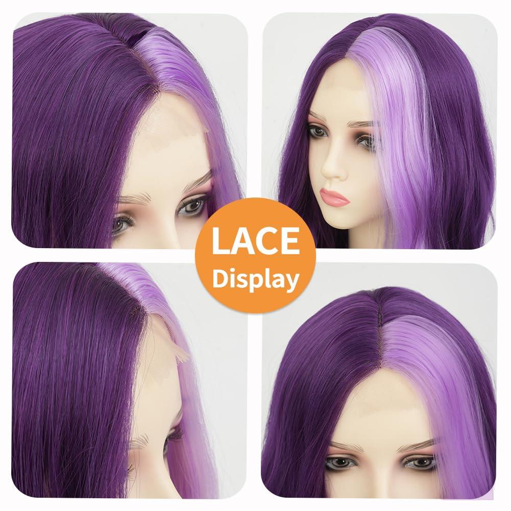 imageBlonde Blue Long Curly Wigs for Women 26 Inch Wavy Synthetic Middle Part Colourful Hair Wigs for Halloween Cosplay UseLace Purple