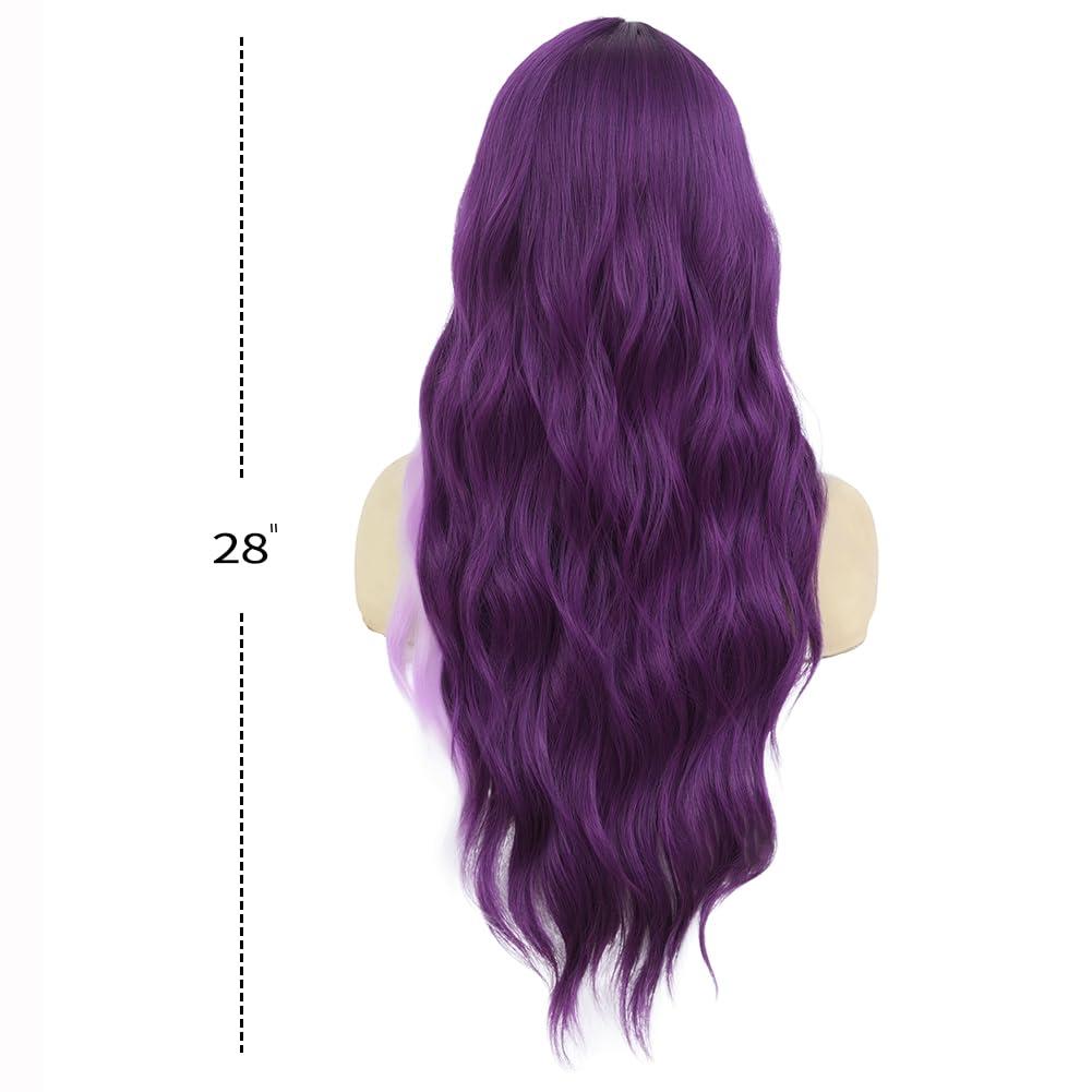 imageBlonde Blue Long Curly Wigs for Women 26 Inch Wavy Synthetic Middle Part Colourful Hair Wigs for Halloween Cosplay UseLace Purple