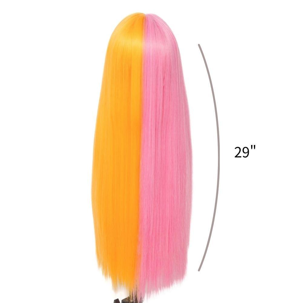 imageBlonde Blue Long Curly Wigs for Women 26 Inch Wavy Synthetic Middle Part Colourful Hair Wigs for Halloween Cosplay UseOrange Pink