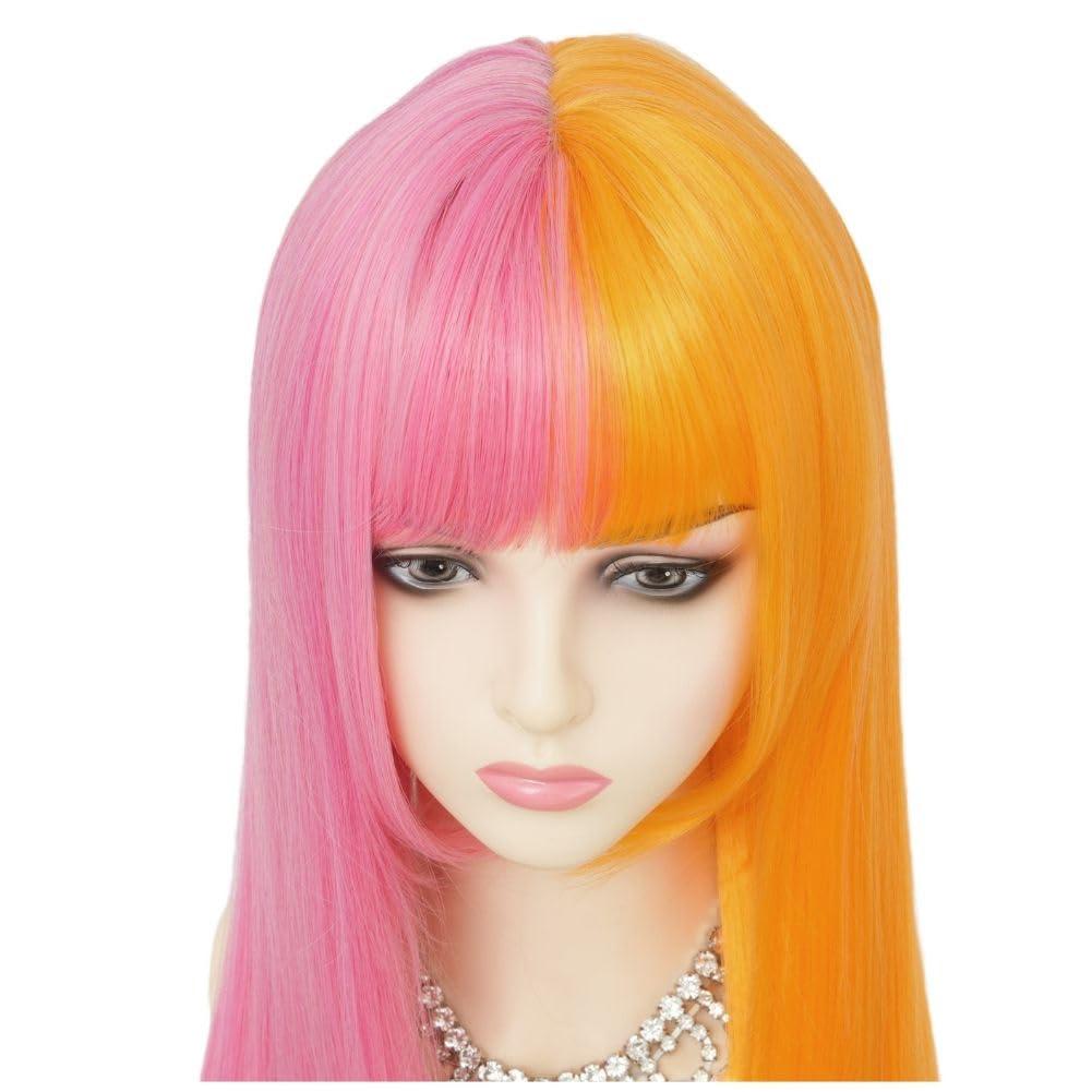 imageBlonde Blue Long Curly Wigs for Women 26 Inch Wavy Synthetic Middle Part Colourful Hair Wigs for Halloween Cosplay UseOrange Pink